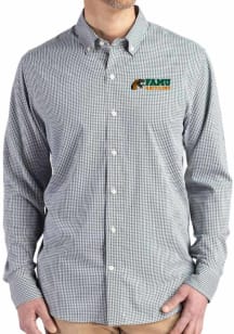 Cutter and Buck Florida A&M Rattlers Mens Green Gingham LS Woven Long Sleeve Dress Shirt