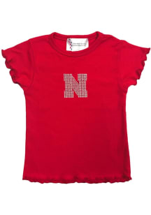 Nebraska Cornhuskers Girls Cardinal Lettuce Edge Short Sleeve Fashion T-Shirt