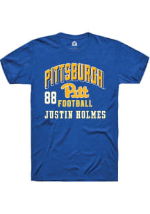 Justin Holmes Pitt Panthers Blue Football NIL Arch Logo Short Sleeve Player T Shirt