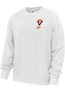 Nike Virginia Tech Hokies Mens White Vault Embroidered Club Fleece Long Sleeve Crew Sweatshirt