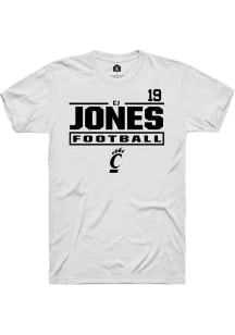 Cj Jones Cincinnati Bearcats White Football NIL Stacked Box Short Sleeve Player T Shirt
