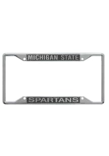 Michigan State Spartans Carbon Fiber License Plate Frame - Silver