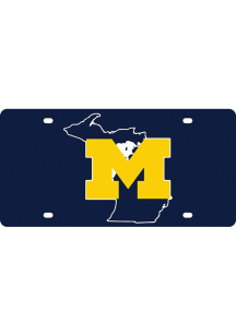 Michigan Wolverines Navy Blue State Shape Team Color Car Accessory License Plate