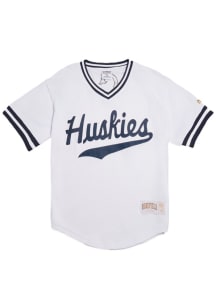 Homefield UConn Huskies Mens White Script Team Name Baseball Jersey