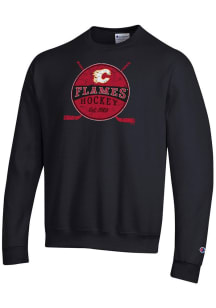 Champion Calgary Flames Mens Black Hockey Sticks Circle Powerblend Long Sleeve Crew Sweatshirt