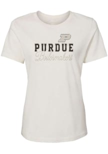 Summit Sportswear Purdue Boilermakers Womens White Rhinestone Short Sleeve T-Shirt