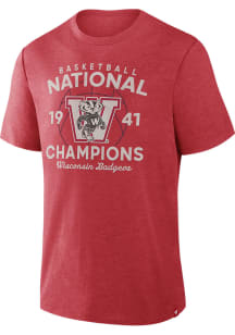 Wisconsin Badgers Red Distressed Vintage Short Sleeve Fashion T Shirt