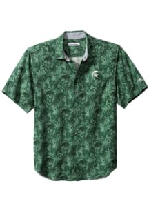 Tommy Bahama Michigan State Spartans Mens Green Sport Jungle Shade Silk Camp Short Sleeve Dress Sh..