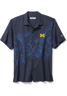 Tommy Bahama Michigan Wolverines Mens Blue Islandzone Game Short Sleeve Dress Shirt