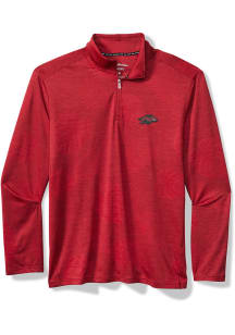 Tommy Bahama Arkansas Razorbacks Mens Red SPORT DELRAY FROND Long Sleeve Qtr Zip Pullover