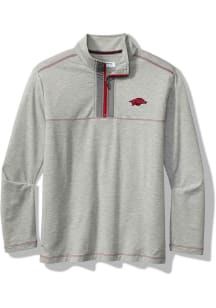 Tommy Bahama Arkansas Razorbacks Mens Grey High Score Long Sleeve Qtr Zip Pullover
