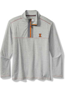 Tommy Bahama Illinois Fighting Illini Mens Grey HIGH SCORE HALF ZIP Long Sleeve Qtr Zip Pullover