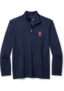 Tommy Bahama Illinois Fighting Illini Mens Navy Blue SPORT DELRAY FROND Long Sleeve Qtr Zip Pullov..