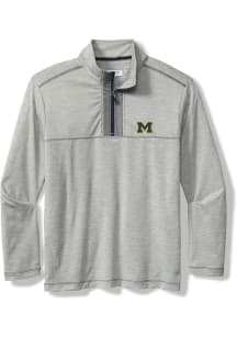 Tommy Bahama Michigan Wolverines Mens Grey High Score Long Sleeve Qtr Zip Pullover
