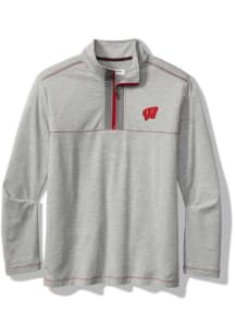 Tommy Bahama Wisconsin Badgers Mens Grey High Score Long Sleeve Qtr Zip Pullover