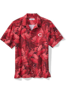 Tommy Bahama Cincinnati Reds Mens Red SPORT BAHAMA COAST NUEVO FRONDS CAMP Short Sleeve Dress Shir..