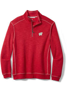 Tommy Bahama Wisconsin Badgers Mens Red SPORT TOBAGO BAY Long Sleeve Qtr Zip Pullover