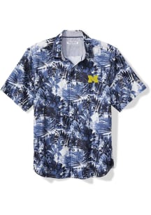 Tommy Bahama Michigan Wolverines Mens Blue Sport Electric Blooms Camp Short Sleeve Dress Shirt