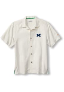 Tommy Bahama Michigan Wolverines Mens White Coconut Football Matchup Camp Short Sleeve Dress Shirt