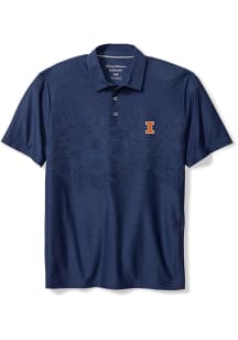 Tommy Bahama Illinois Fighting Illini Mens Navy Blue Hibiscus Border Polo Short Sleeve Fashion Pol..