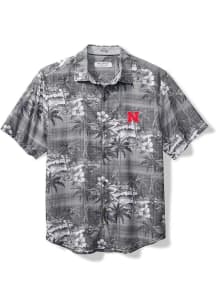 Tommy Bahama Nebraska Cornhuskers Mens Black Sport Coconut Point Isla Palmetta Short Sleeve Dress..