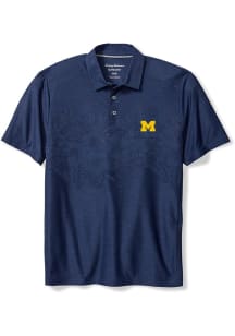 Tommy Bahama Michigan Wolverines Mens Blue Hibiscus Border Polo Short Sleeve Fashion Polo