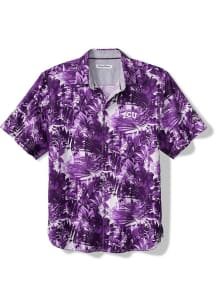 Tommy Bahama TCU Horned Frogs Mens Purple Sport Electric Blooms Camp Short Sleeve Dress Shirt