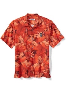 Tommy Bahama Illinois Fighting Illini Mens Orange SPORT BAHAMA FRONDS Short Sleeve Dress Shirt