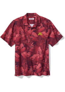 Tommy Bahama Minnesota Golden Gophers Mens Maroon SPORT BAHAMA FRONDS Short Sleeve Dress Shirt