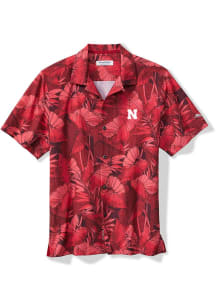 Tommy Bahama Nebraska Cornhuskers Mens Red SPORT BAHAMA FRONDS Short Sleeve Dress Shirt