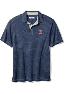 Tommy Bahama Illinois Fighting Illini Mens Navy Blue Sport Santiago Paradise Short Sleeve Fashion..