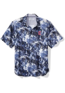 Tommy Bahama Cleveland Guardians Mens Navy Blue Sport Electric Blooms Short Sleeve Dress Shirt