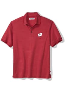 Tommy Bahama Wisconsin Badgers Mens Red Bay Stripe Short Sleeve Fashion Polo