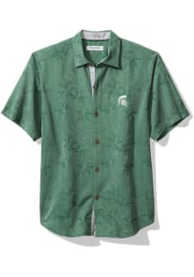 Tommy Bahama Michigan State Spartans Mens Green Coconut Point Isla Palm Vista Short Sleeve Dress S..