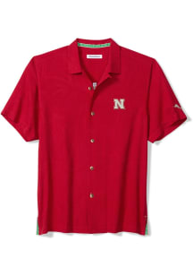 Tommy Bahama Nebraska Cornhuskers Mens Red The Big Score Football Short Sleeve Dress Shirt