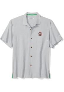 Tommy Bahama Ohio State Buckeyes Mens Grey The Big Score Football Short Sleeve Dress Shirt