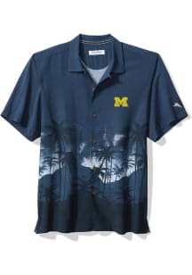 Tommy Bahama Michigan Wolverines Mens Blue  Short Sleeve Dress Shirt