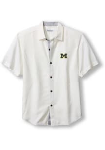 Tommy Bahama Michigan Wolverines Mens White  Short Sleeve Dress Shirt