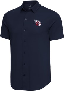 Antigua Cleveland Guardians Mens Navy Blue Nobel Short Sleeve Dress Shirt