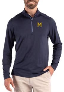 Cutter and Buck Michigan Wolverines Mens Navy Blue Vault Coastline Long Sleeve Qtr Zip Pullover