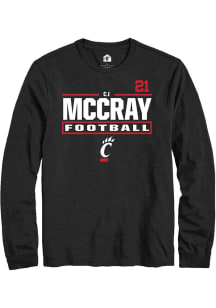 CJ McCray Cincinnati Bearcats Black Football NIL Stacked Box Long Sleeve Player T Shirt