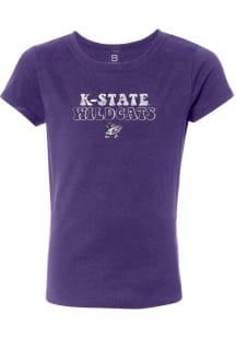 Summit Sportswear K-State Wildcats Girls Purple Bubble Script Short Sleeve Tee