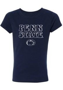Summit Sportswear Penn State Nittany Lions Girls Navy Blue Bubble Script Short Sleeve Tee