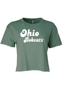 Summit Sportswear Ohio Bobcats Womens Green Retro Crop Short Sleeve T-Shirt