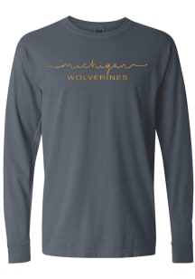 Summit Sportswear Michigan Wolverines Womens Blue Script LS Tee