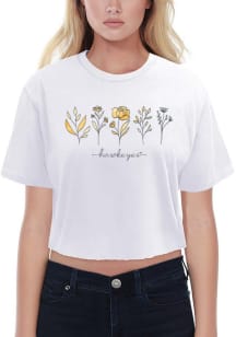 Summit Sportswear Iowa Hawkeyes Womens White Floral Crop Short Sleeve T-Shirt