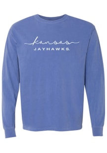 Summit Sportswear Kansas Jayhawks Womens Blue Classic Script LS Tee