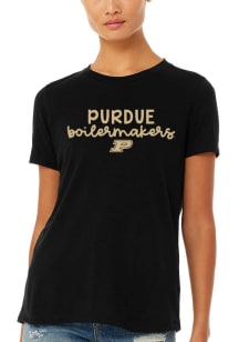 Summit Sportswear Purdue Boilermakers Womens Black Script Logo Short Sleeve T-Shirt