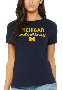 Summit Sportswear Michigan Wolverines Womens Blue Script Logo Short Sleeve T-Shirt