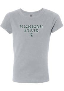 Summit Sportswear Michigan State Spartans Girls Grey Bubble Script Short Sleeve Tee